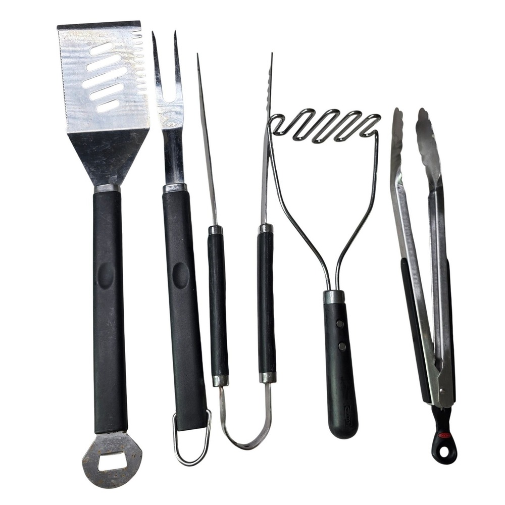 Mixed Kitchen Utensil Set IKEA Potato Masher‎ OXO Tongs BBQ Spatula Fork 5pc P4